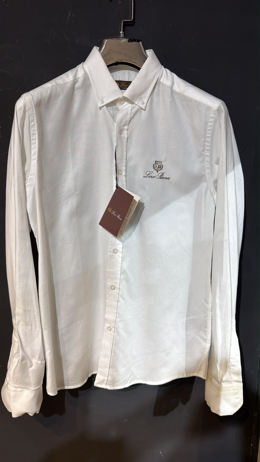 Loro Piana Crest Embroidered Long Sleeve Shirt – White