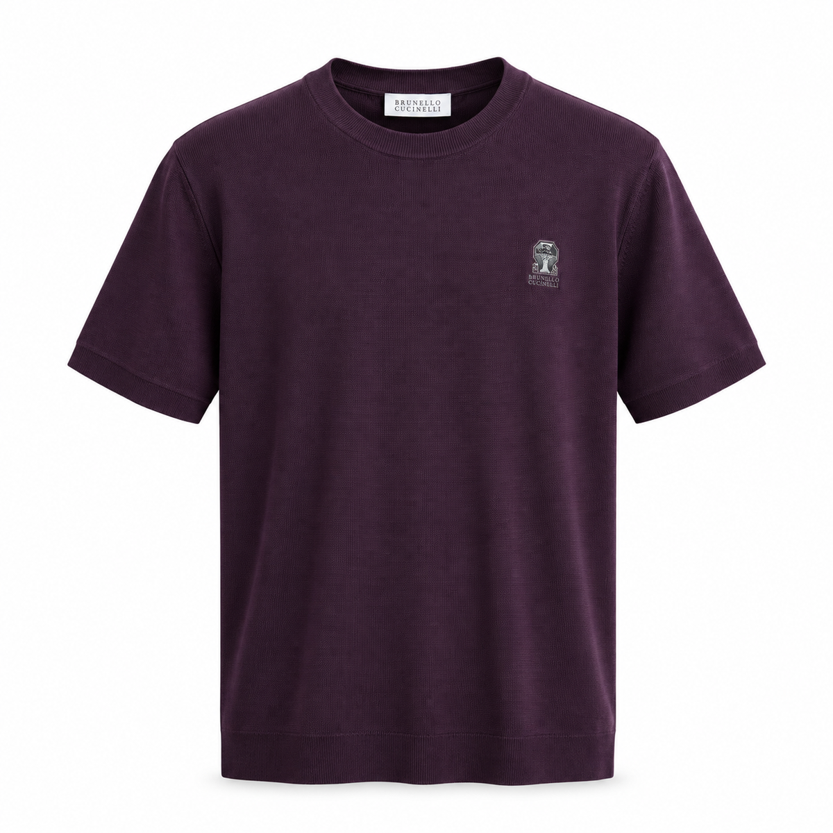Brunello Cucinelli Logo Knit T-Shirt – Deep Plum