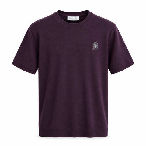 Brunello Cucinelli Logo Knit T-Shirt – Deep Plum