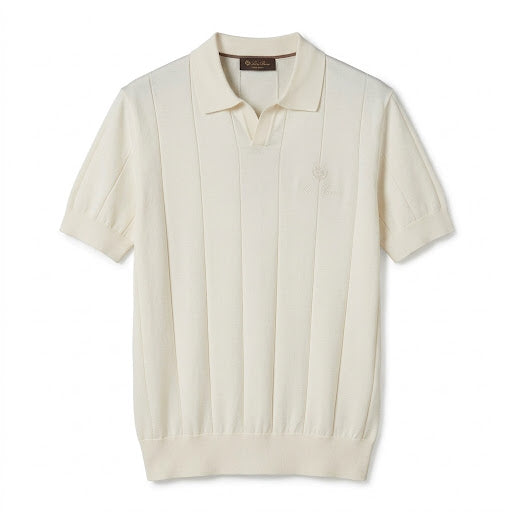 Loro Piana Vertical Rib Knit Polo – Off-White