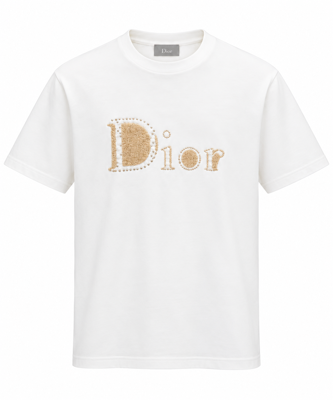 Dior Embellished Logo T-Shirt – White & Beige