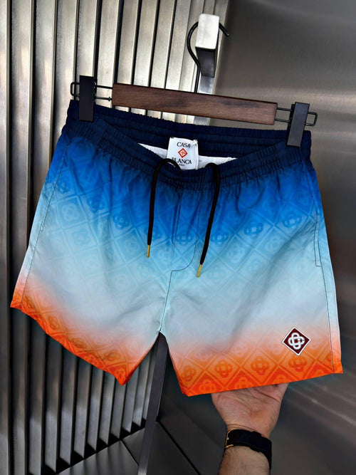 Casablanca Monogram Gradient Swim Shorts – Navy Blue, Aqua & Orange