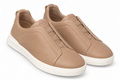 Zegna Leather Slip-On Sneakers – Taupe Beige & Ivory