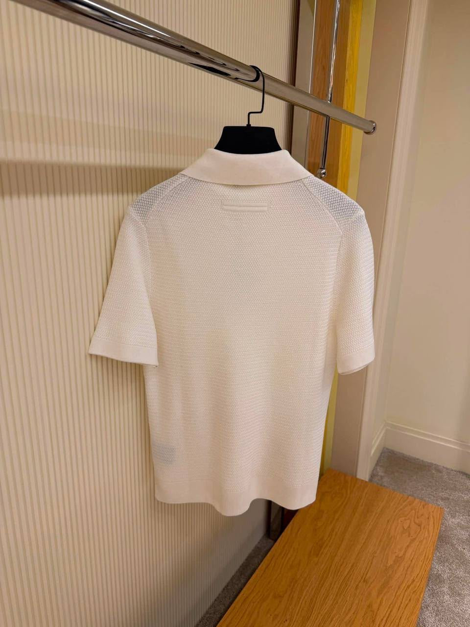 ZEGNA Textured Short-Sleeve Knit Polo – White