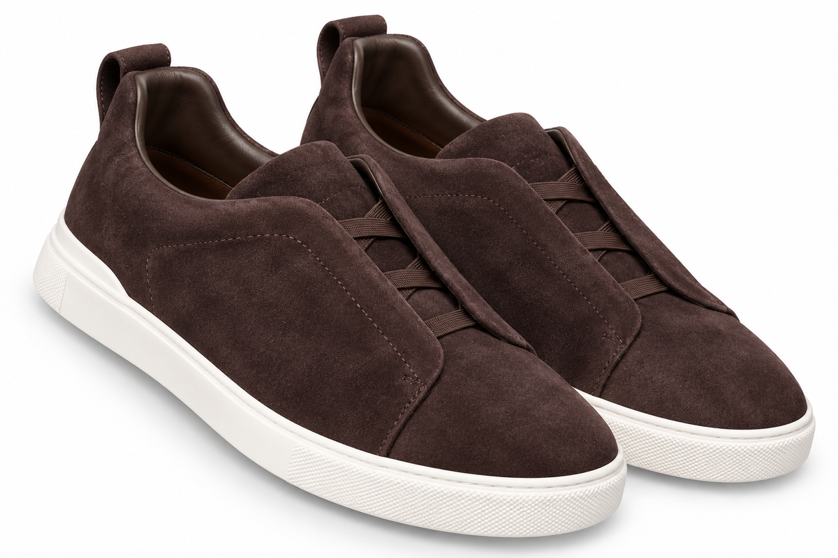 Zegna Suede Slip-On Sneakers – Dark Brown
