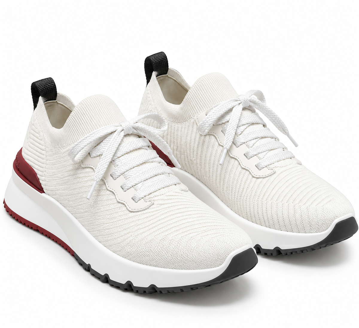Brunello Cucinelli Knit Runner Sneakers – Ivory & Burgundy