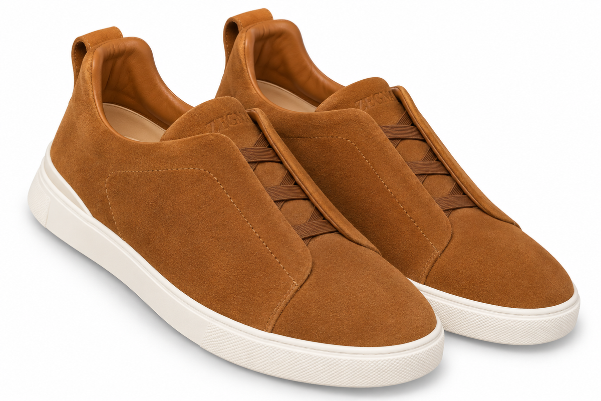 ZEGNA Suede Slip-On Sneakers – Cognac Brown