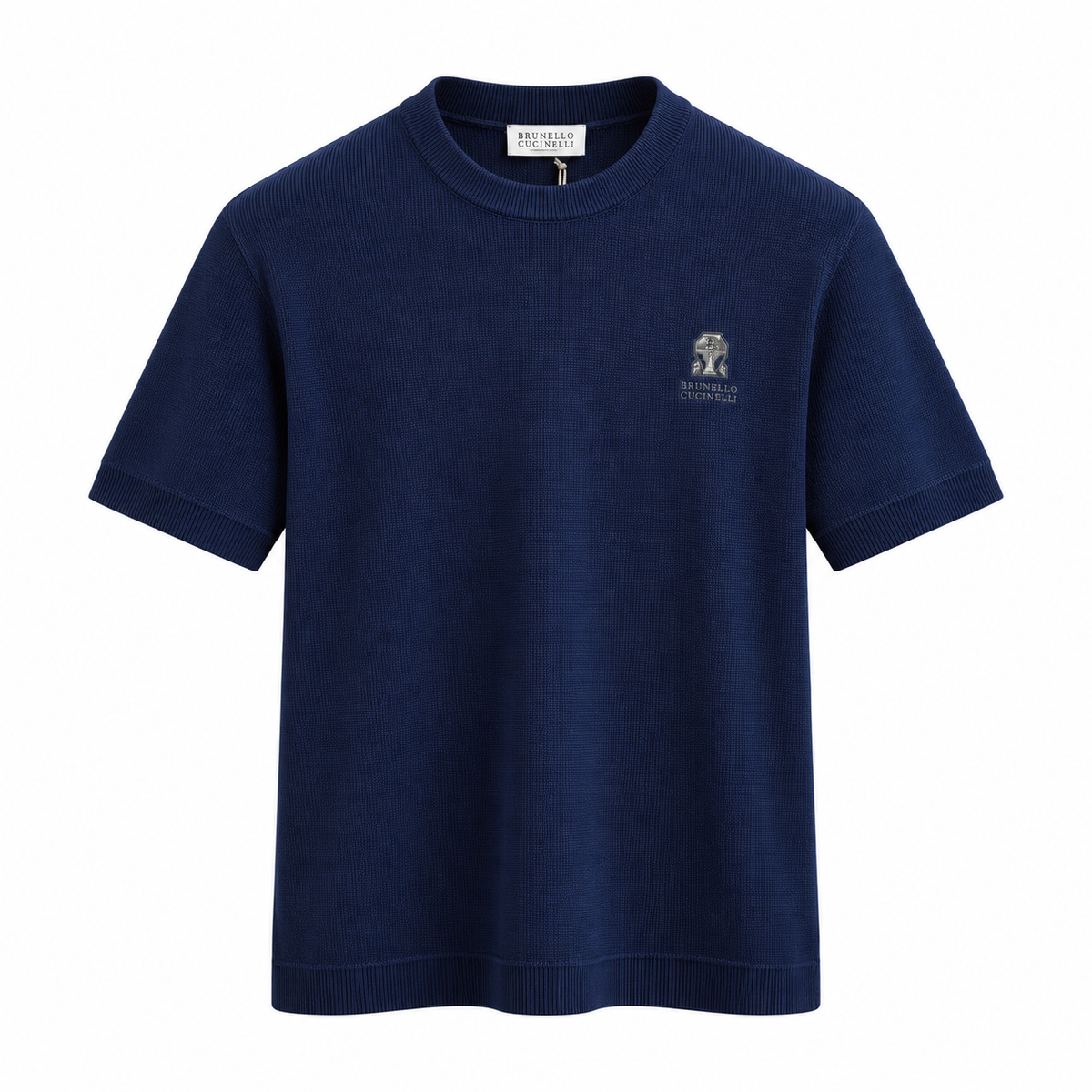 Brunello Cucinelli Logo Knit Crewneck T-Shirt – Navy