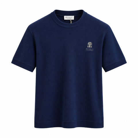 Brunello Cucinelli Logo Knit Crewneck T-Shirt – Navy
