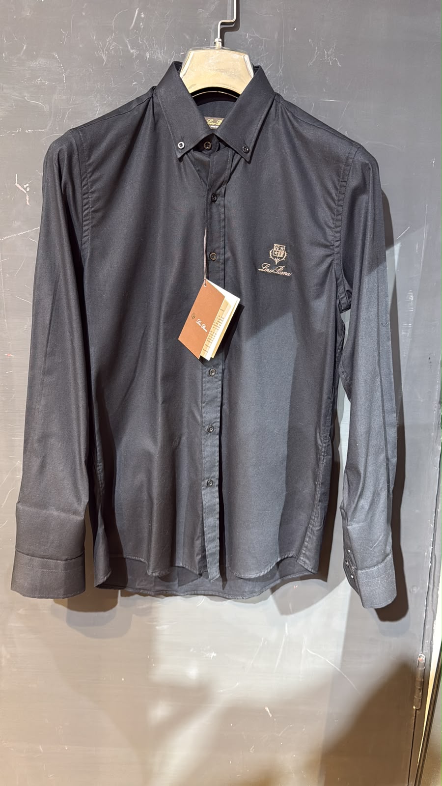 Loro Piana Crest Embroidered Long Sleeve Shirt – Charcoal Black