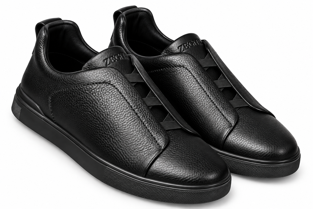 Zegna Leather Slip-On Sneakers – Black