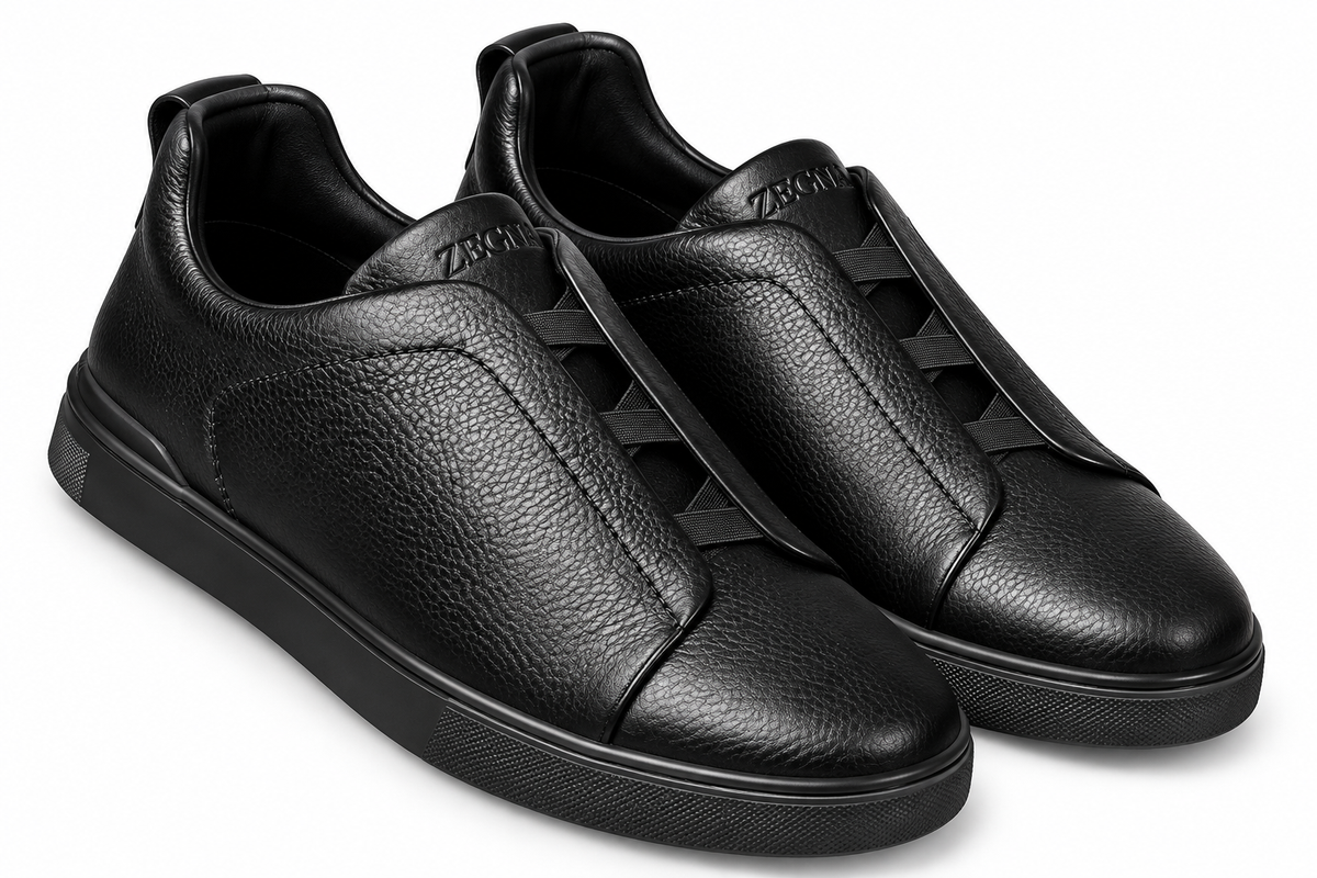 Zegna Leather Slip-On Sneakers – Black