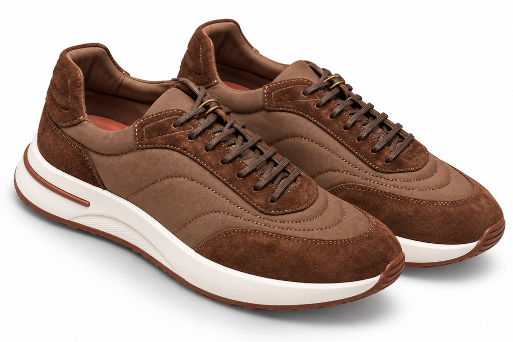 Loro Piana Mixed-Material Runner Sneakers – Chocolate Brown