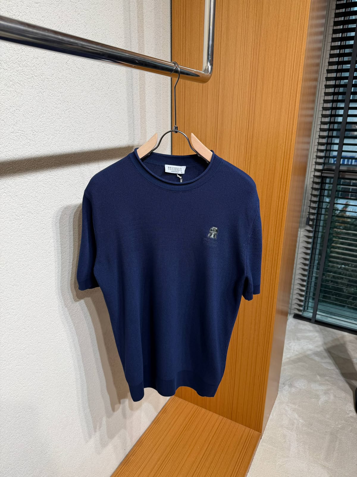 Brunello Cucinelli Logo Knit Crewneck T-Shirt – Navy