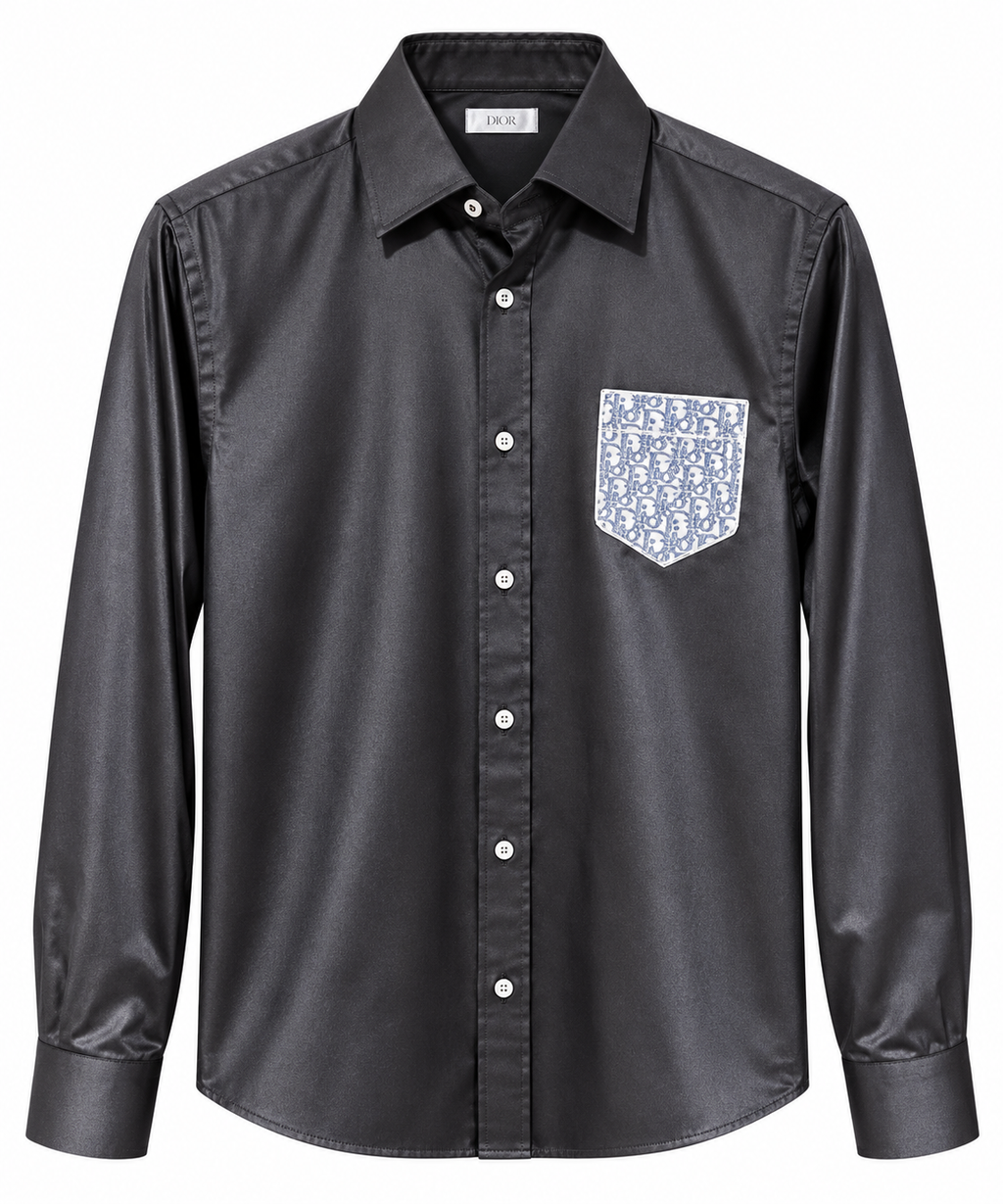 Dior Christian Dior Paris Patterned Pocket Shirt – Charcoal Black & Blue