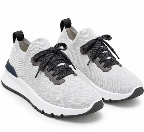 Brunello Cucinelli Knit Runner Sneakers – Light Grey & Charcoal