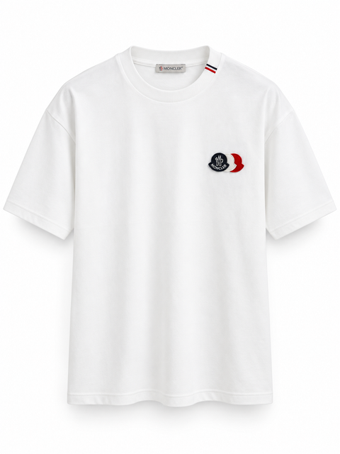 MONCLER Tricolor Logo Patch T-Shirt – White