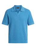 ZEGNA Textured Short-Sleeve Polo – Cerulean Blue