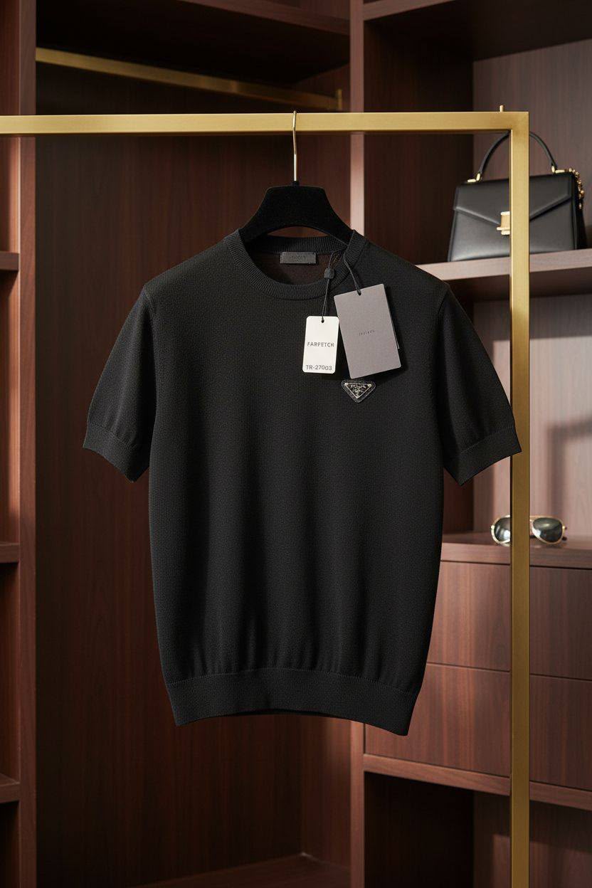 Prada Triangle Logo Knit T-Shirt – black