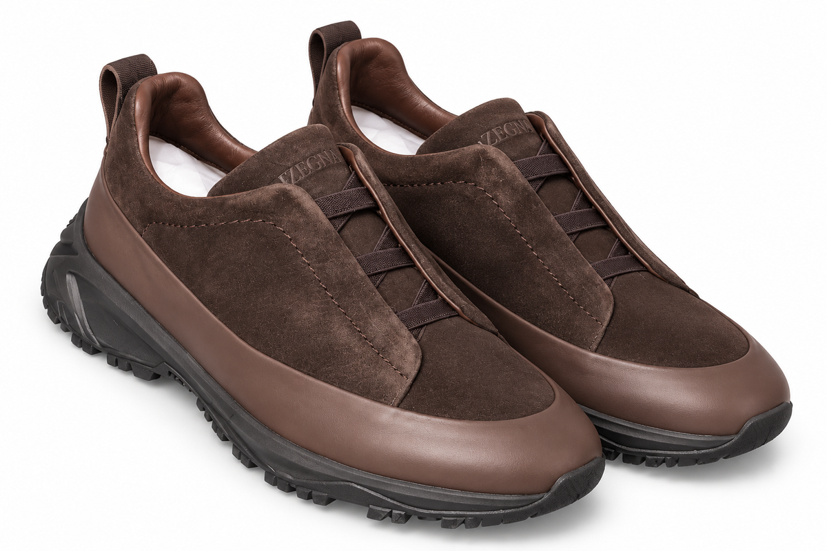 Zegna Suede & Leather Trail Sneakers – Dark Brown
