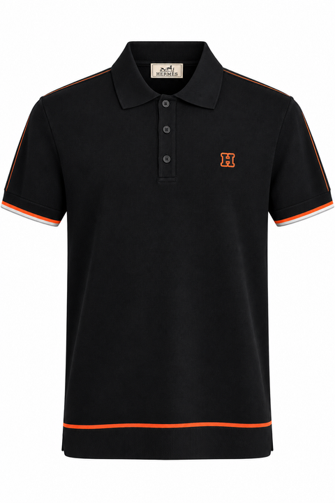 Hermès H Logo Trim Polo Shirt – Black