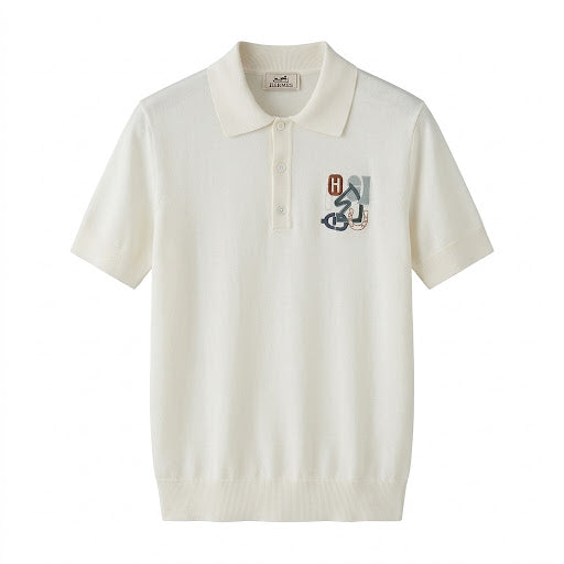 Hermès Graphic Embroidered Knit Polo – Off-White