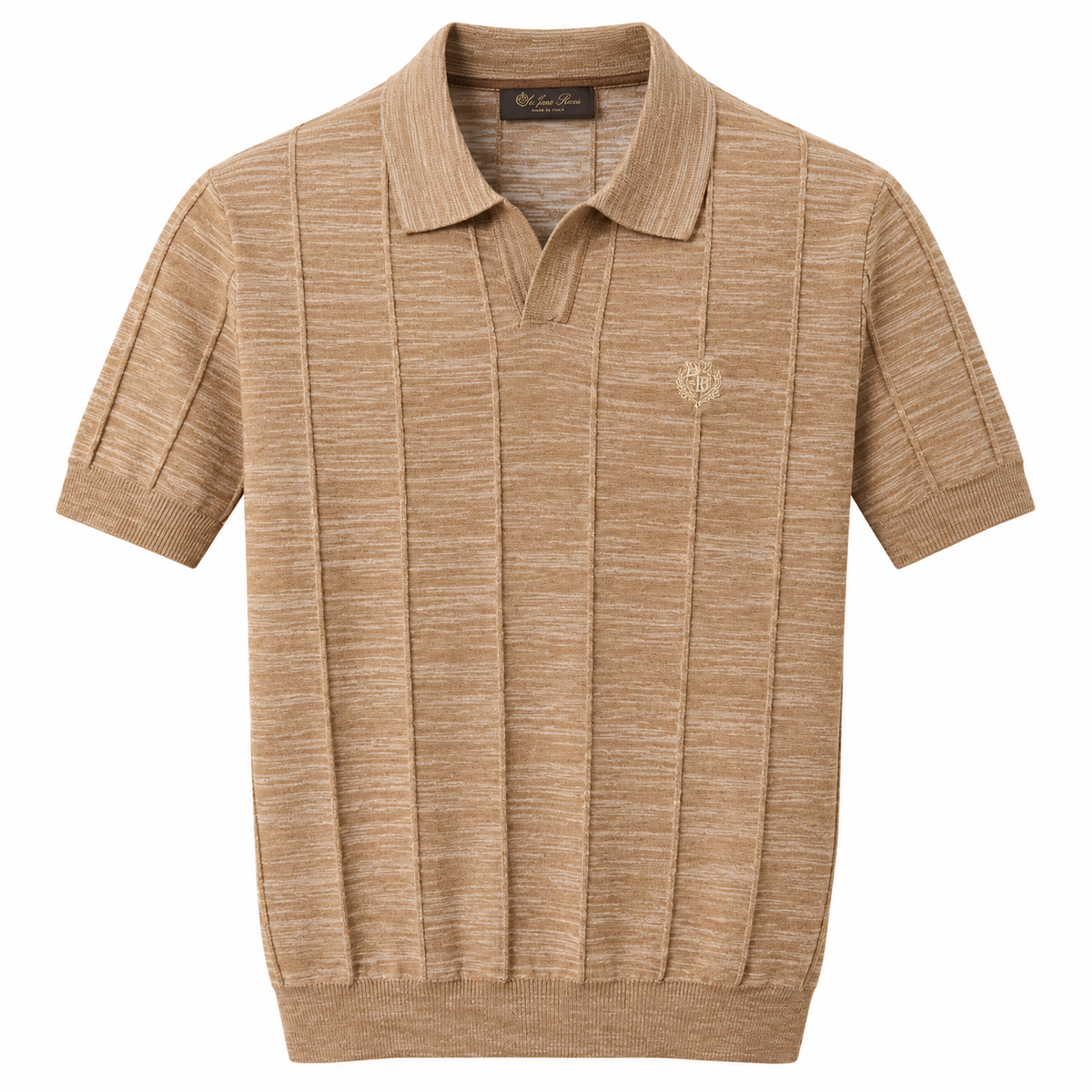 Stefano Ricci Textured Knit Polo – Camel Beige