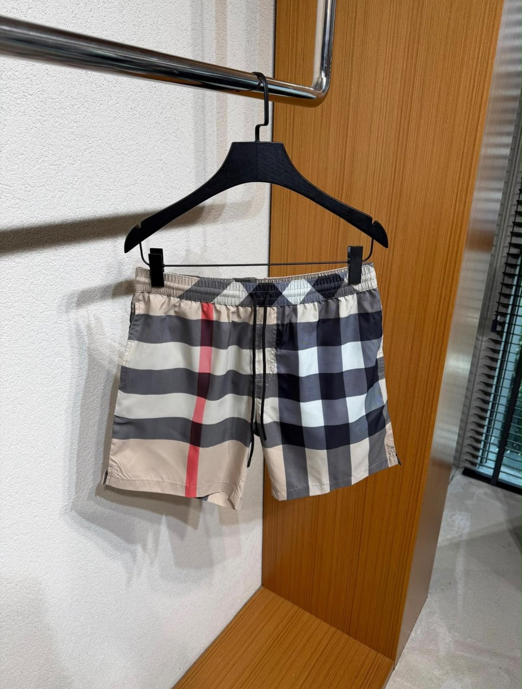 Burberry Check Swim Shorts – Beige, Black & Red