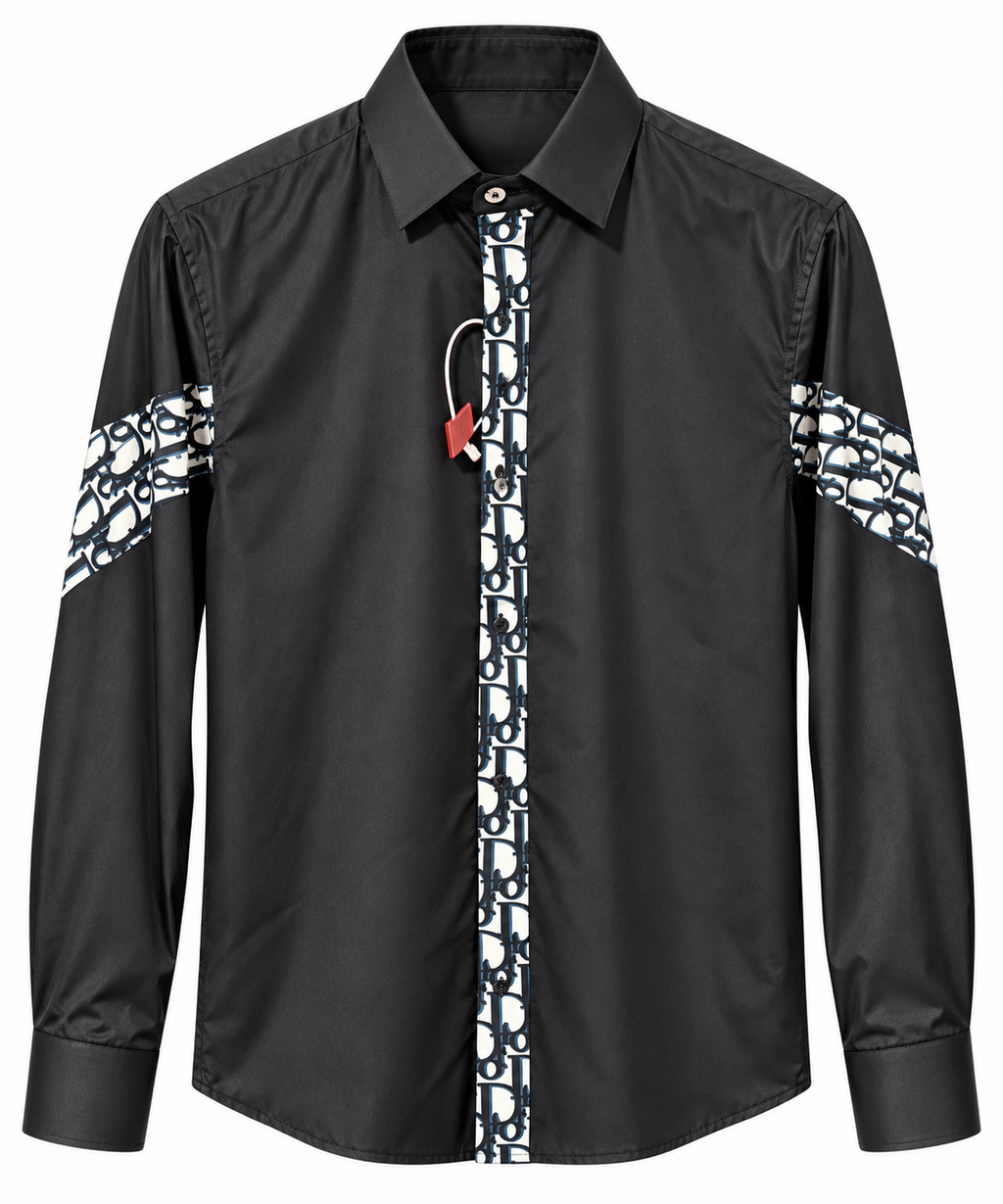 Dior Oblique Monogram Panel Long Sleeve Shirt – Black & Navy