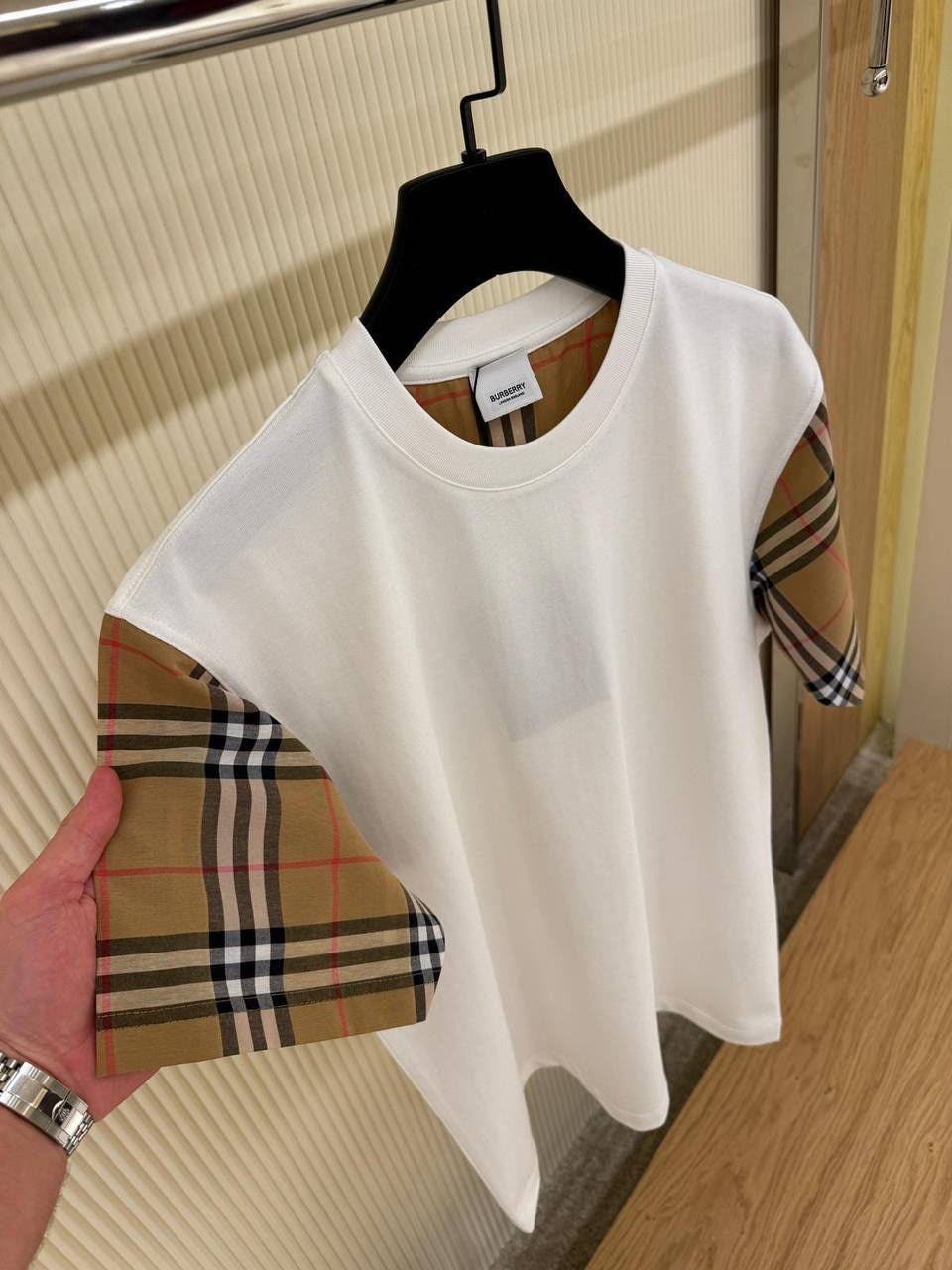 Burberry Vintage Check Sleeve T-Shirt – White & Archive Beige
