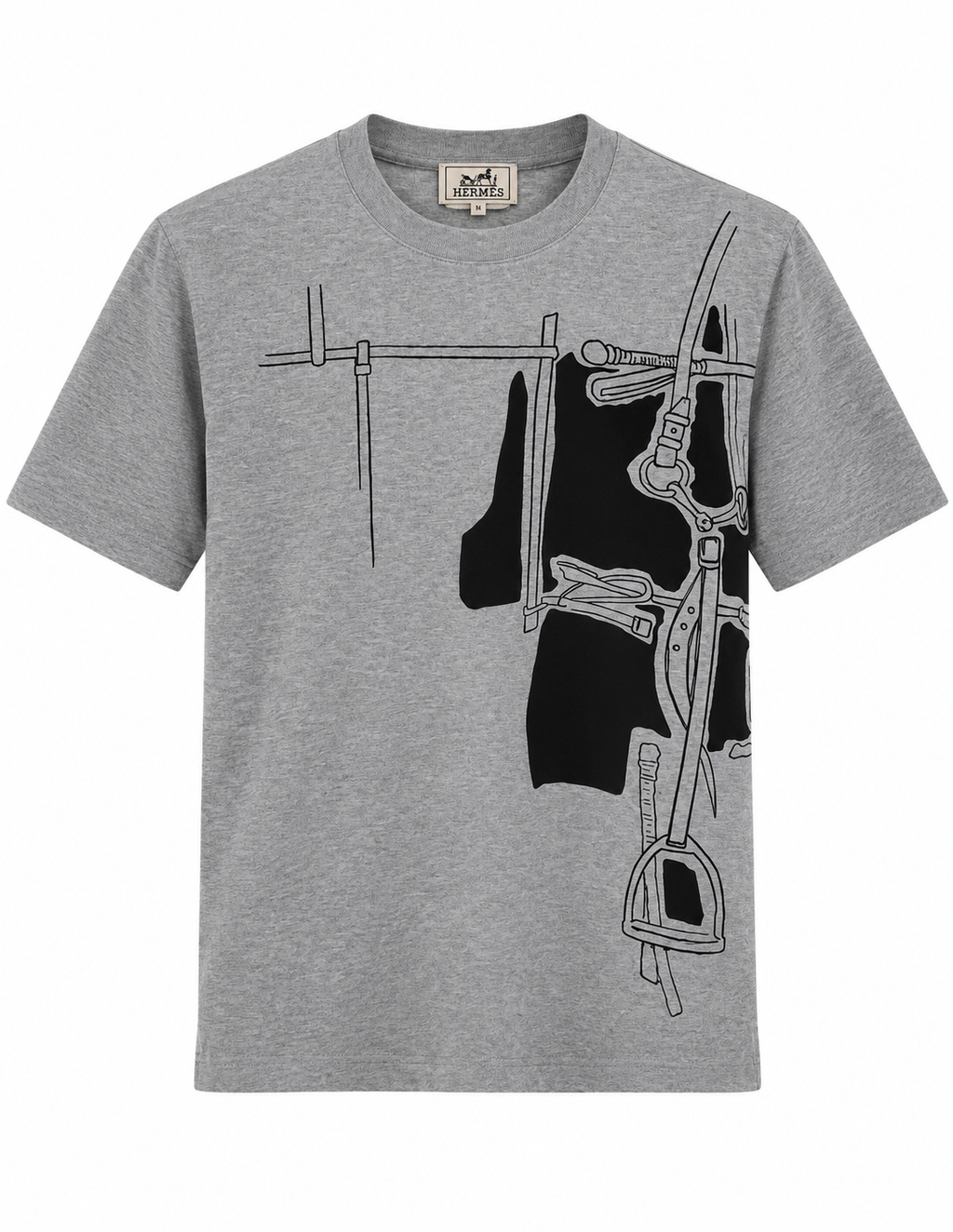 Hermès Equestrian Graphic Crewneck T-Shirt – Grey & Blac
