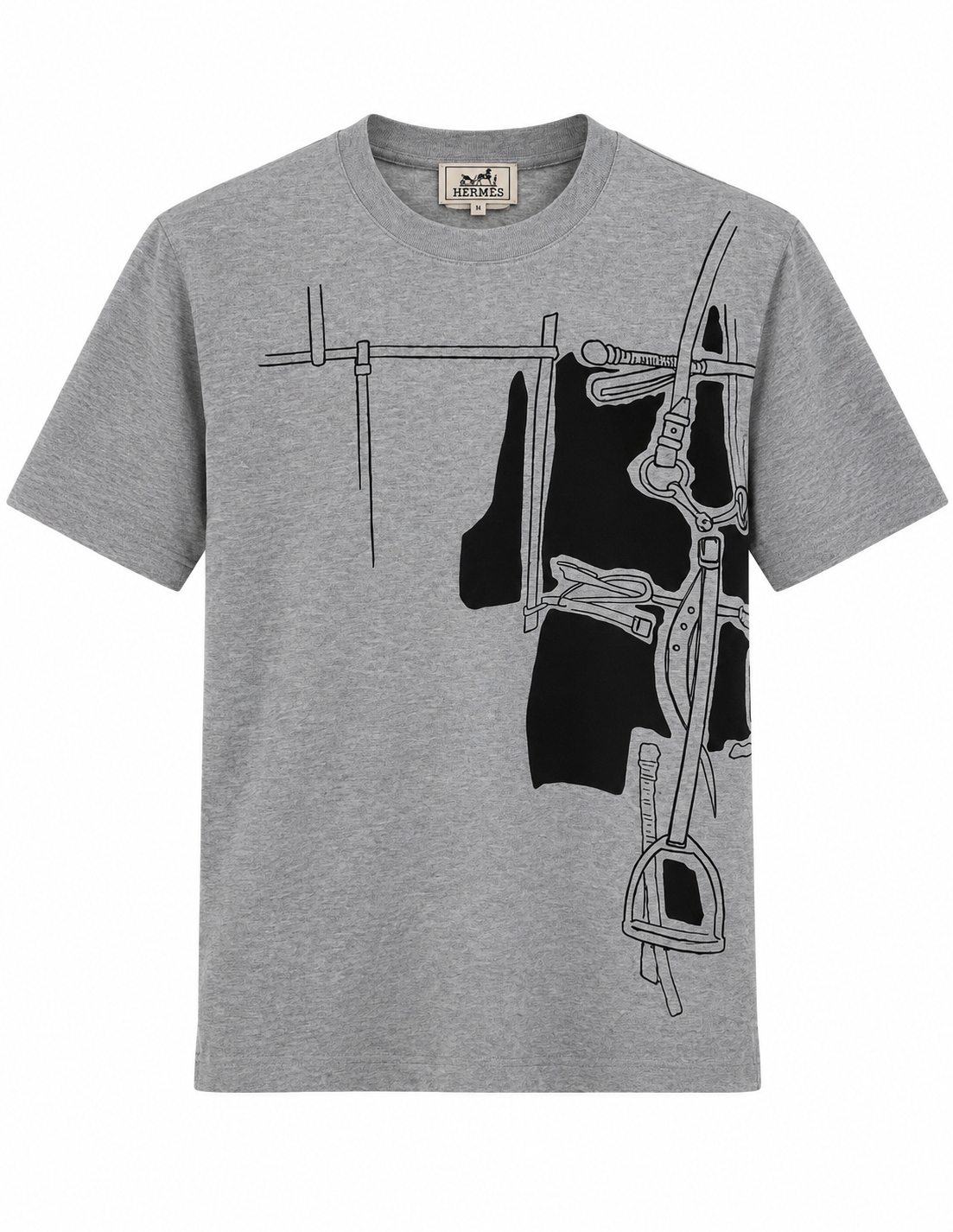 Hermès Equestrian Graphic Crewneck T-Shirt – Grey & Blac