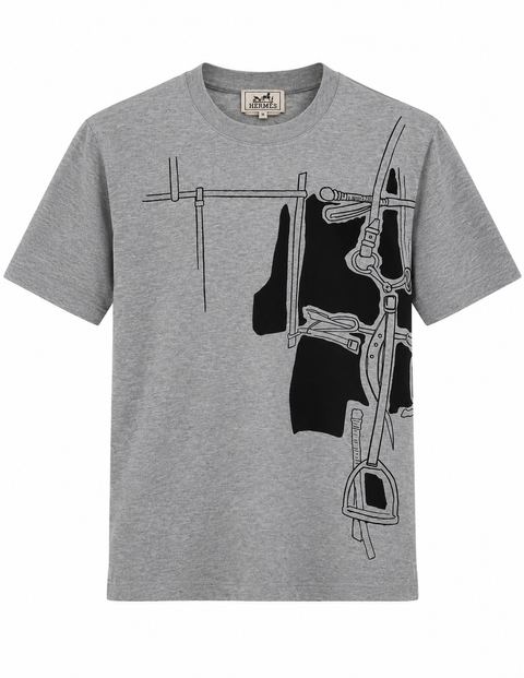 Hermès Equestrian Graphic Crewneck T-Shirt – Grey & Blac
