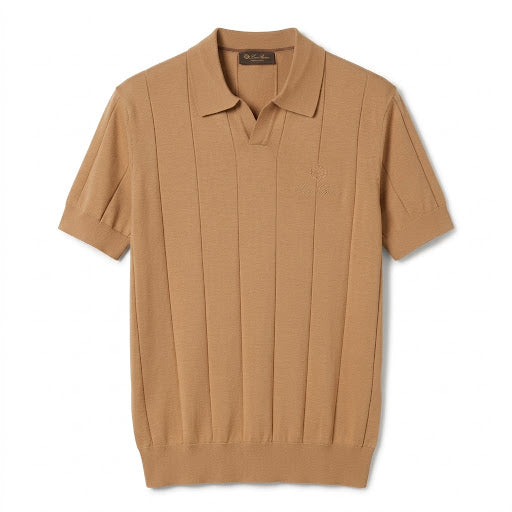 Loro Piana Vertical Rib Knit Polo – Camel