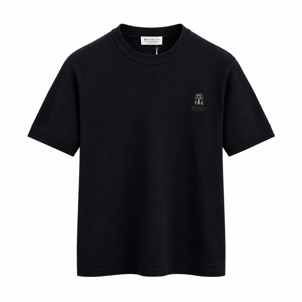 Brunello Cucinelli Logo Knit Crewneck T-Shirt – Black