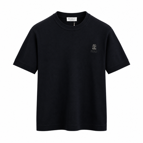 Brunello Cucinelli Logo Knit Crewneck T-Shirt – Black