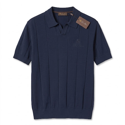 Loro Piana Vertical Rib Knit Polo – Navy Blue