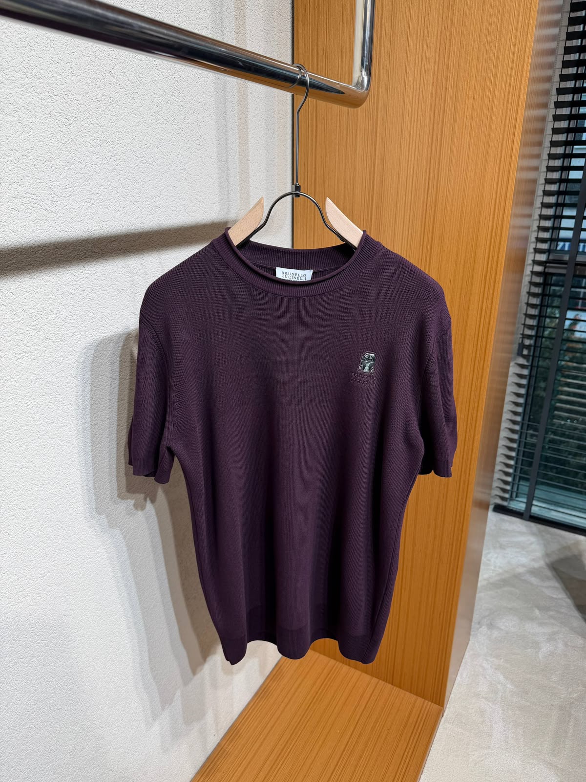 Brunello Cucinelli Logo Knit T-Shirt – Deep Plum