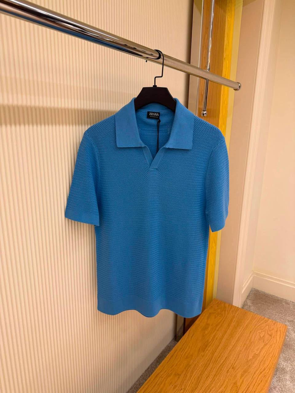 ZEGNA Textured Short-Sleeve Polo – Cerulean Blue