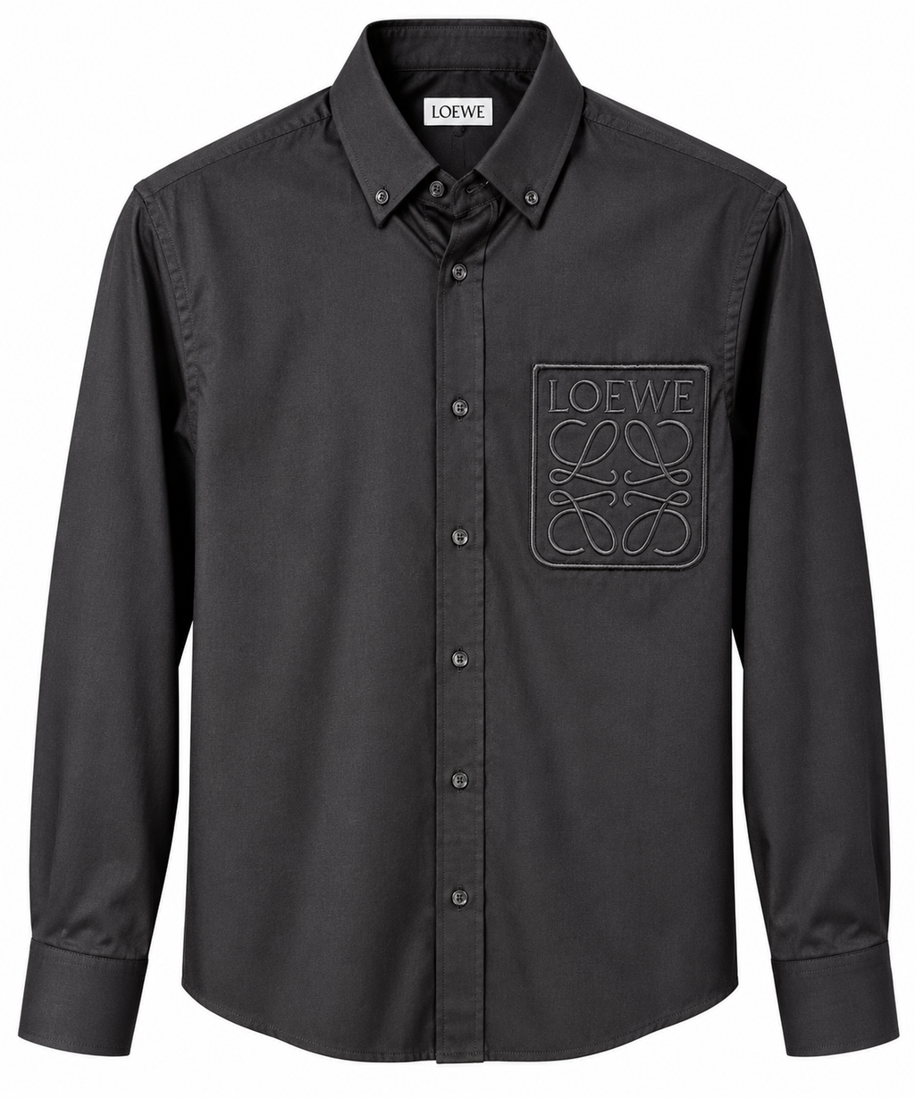 Loewe Anagram Embroidered Long Sleeve Shirt – Charcoal Gray
