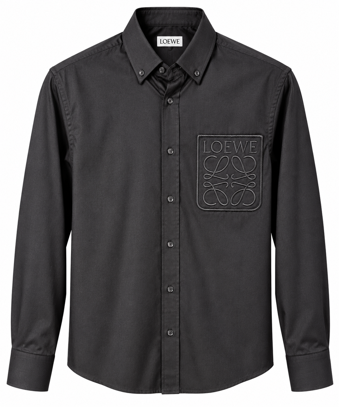Loewe Anagram Embroidered Long Sleeve Shirt – Charcoal Gray