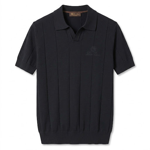 oro Piana Vertical Rib Knit Polo – Dark Charcoal