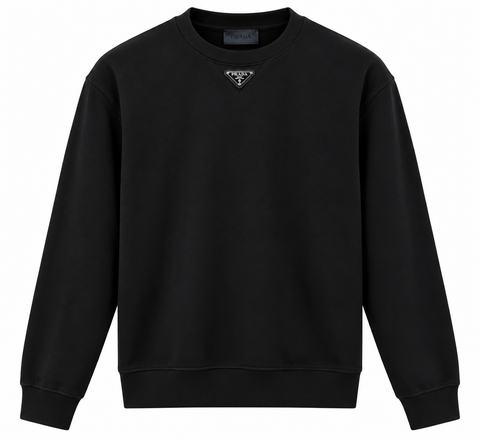 Prada Black Triangle Logo Crewneck Sweatshirt