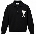 AMI Paris Ami de Coeur Knit Polo Sweater – Black