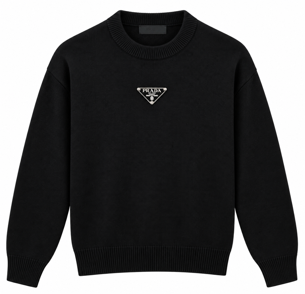 Prada Triangle Logo Knit Sweater – Black