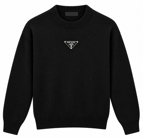 Prada Triangle Logo Knit Sweater – Black