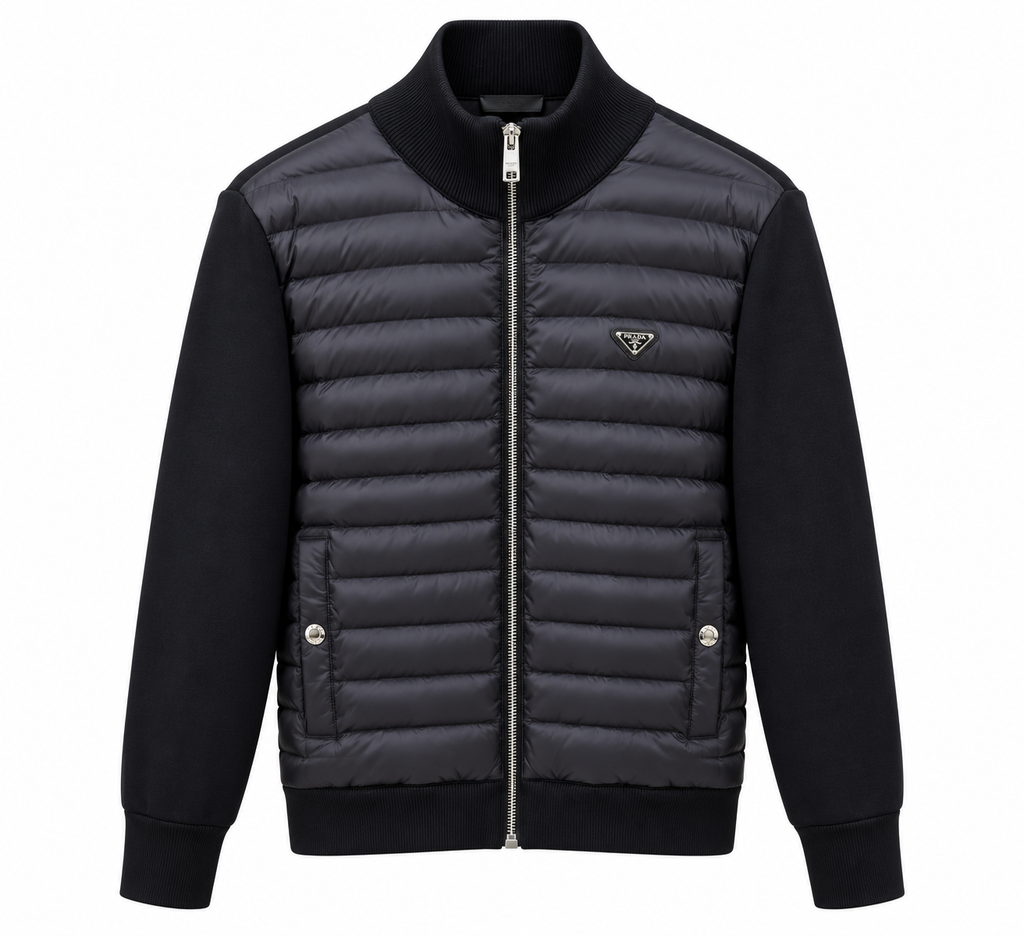 Prada Black Quilted Knit-Sleeve Jacket