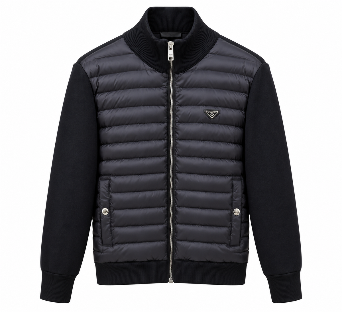 Prada Black Quilted Knit-Sleeve Jacket