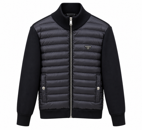 Prada Black Quilted Knit-Sleeve Jacket