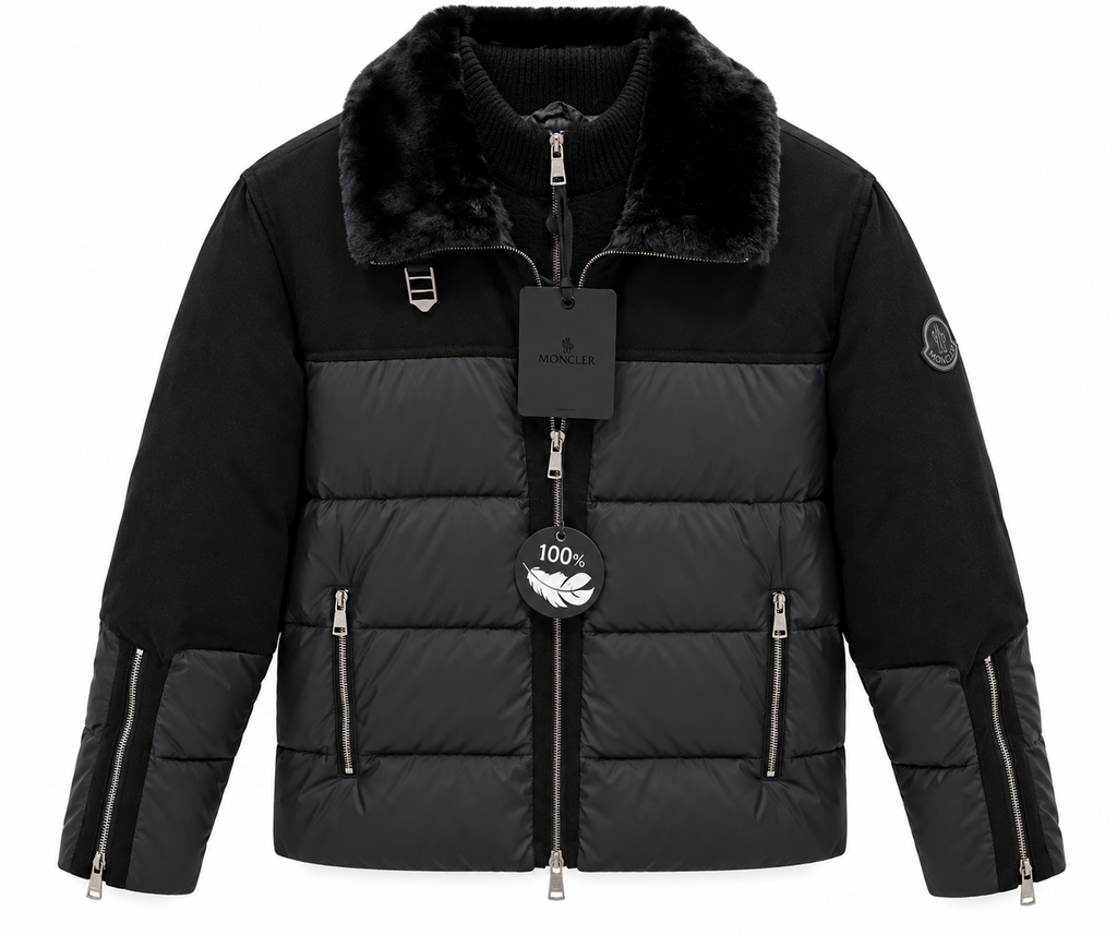 Moncler Fur Collar Quilted Puffer Jacket – Black